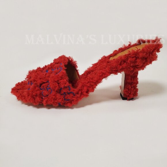 GUCCI SHOES ADIDAS TREFOIL GG LOGO SHEARLING EFFECT SLIDE SANDALS sz 39.5 9.5 - Picture 7 of 16